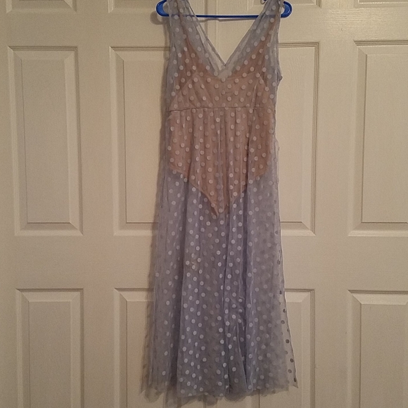 NWT Beige/Nude Bodysuit w/ Blue Polkadot Overlay - Picture 4 of 4